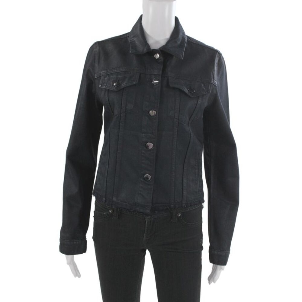 J Brand Womens Black Collared Button Cotton Jacket Long Sleeve Classic Size S
